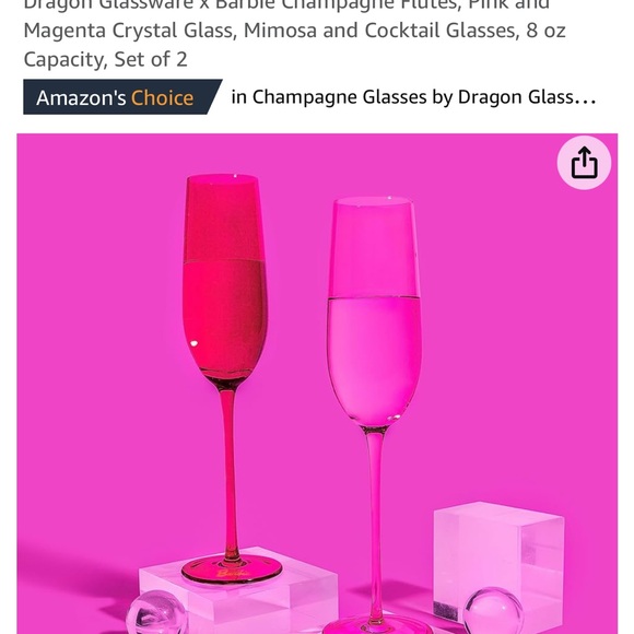 NIB Dragon Glassware x Barbie Champagne Flutes, Pink and Magenta Set of 2 - Picture 2 of 9